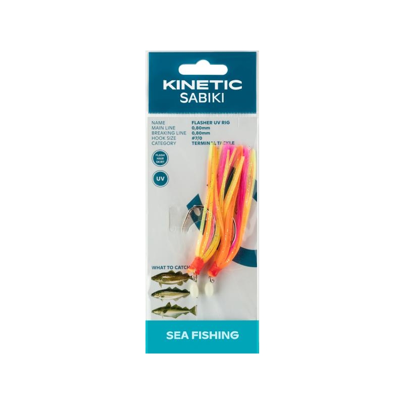 Rakendus KINETIC Flasher UV #7/0 Orange/Yellow/Pink 1.3m 0.80mm (tursk, saida, pollak)